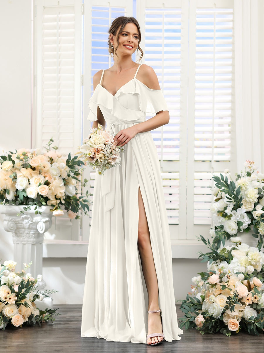 Ligne A/Princesse Col en V Bretelles Spaghetti La Longueur du Sol Robes de Demoiselle d'Honneur avec Poches