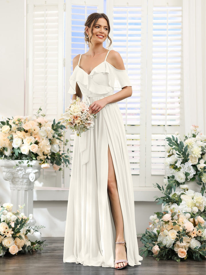 Ligne A/Princesse Col en V Bretelles Spaghetti La Longueur du Sol Robes de Demoiselle d'Honneur avec Poches