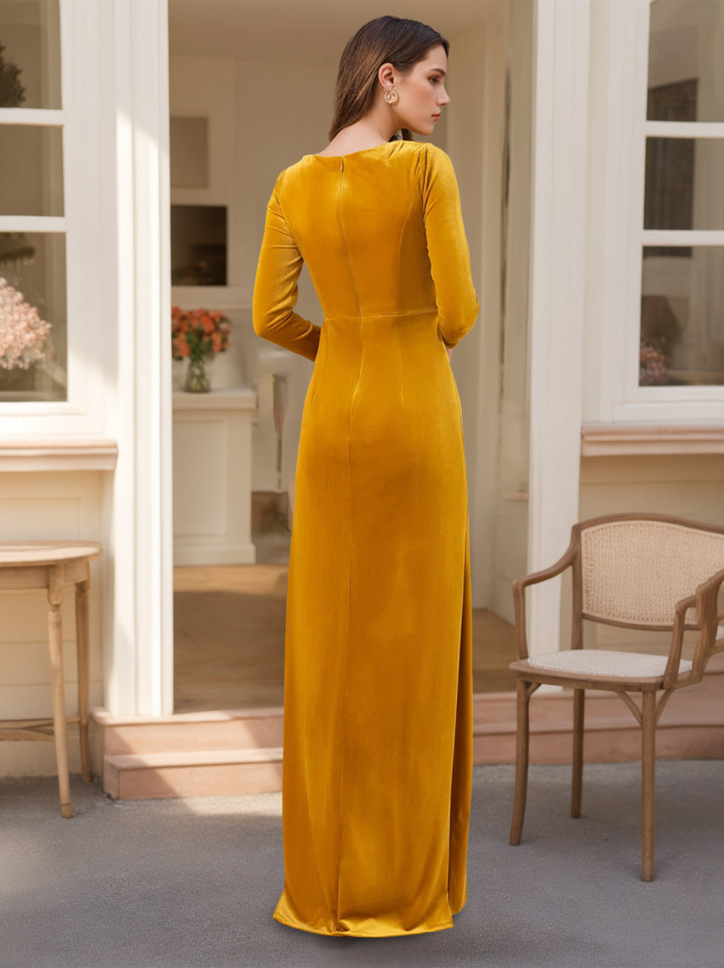 Ligne A/Princesse Manches Longues La Longueur du Sol Velours Robes de Demoiselle d'Honneur avec Froufrous