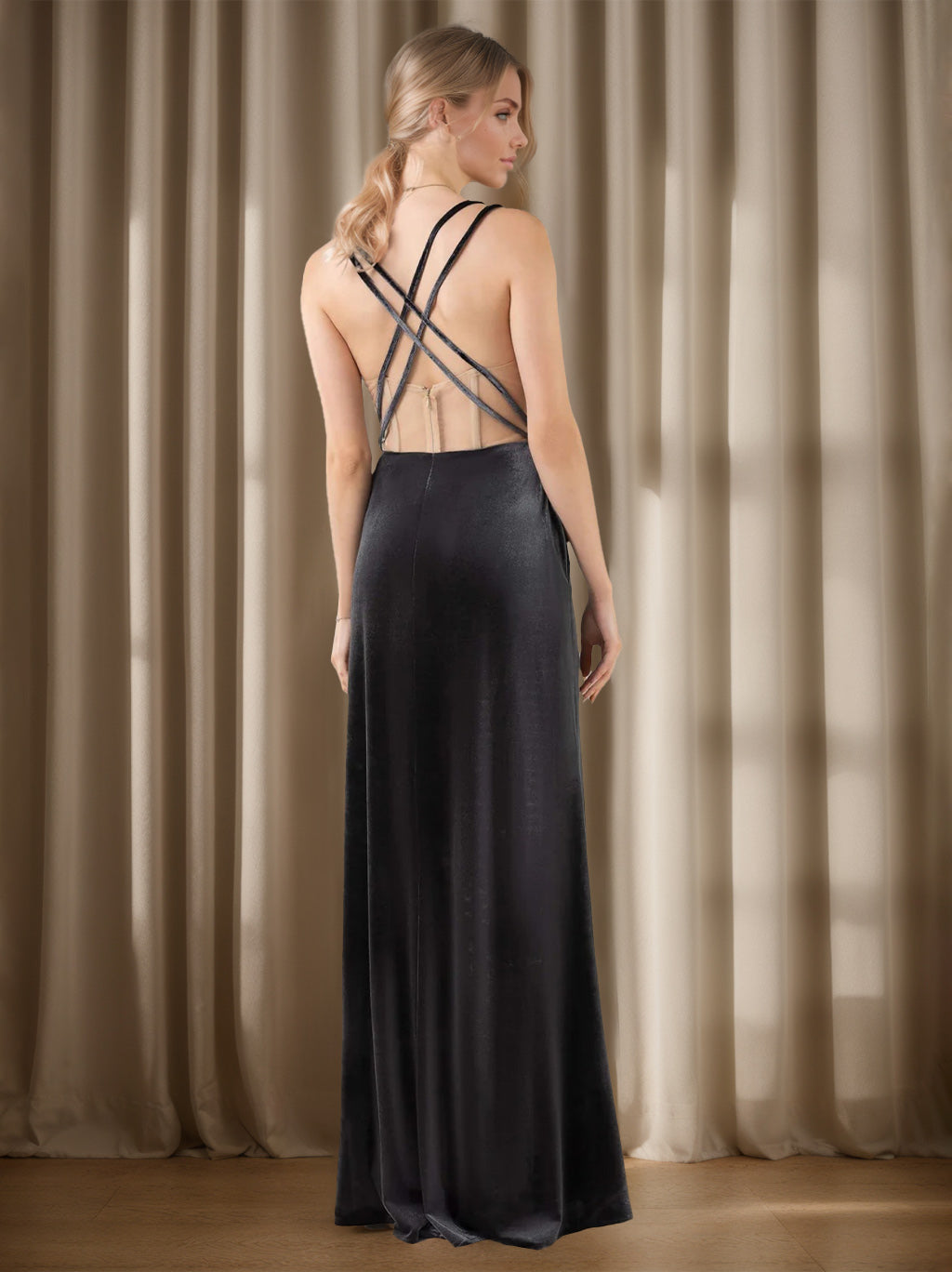 Ligne A/Princesse Carré Sans Manches La Longueur du Sol Velours Robes de Demoiselle d'Honneur avec Froufrous