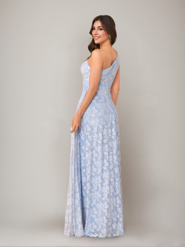 Gaine/Colonne Une Épaule Sans Manches La Longueur du Sol Robes de Demoiselle d'Honneur avec Côté Divisé & Ceinture