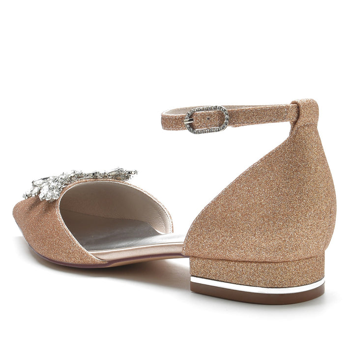 Chaussures de Mariage pour Femmes, Chaussures de Mariée à Bout Pointu et à Paillettes avec Strass et Bride à la Cheville