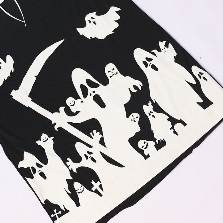 Costume D'Halloween à Imprimé Squelette Fantôme de la Faucheuse avec Faux Lumineuse