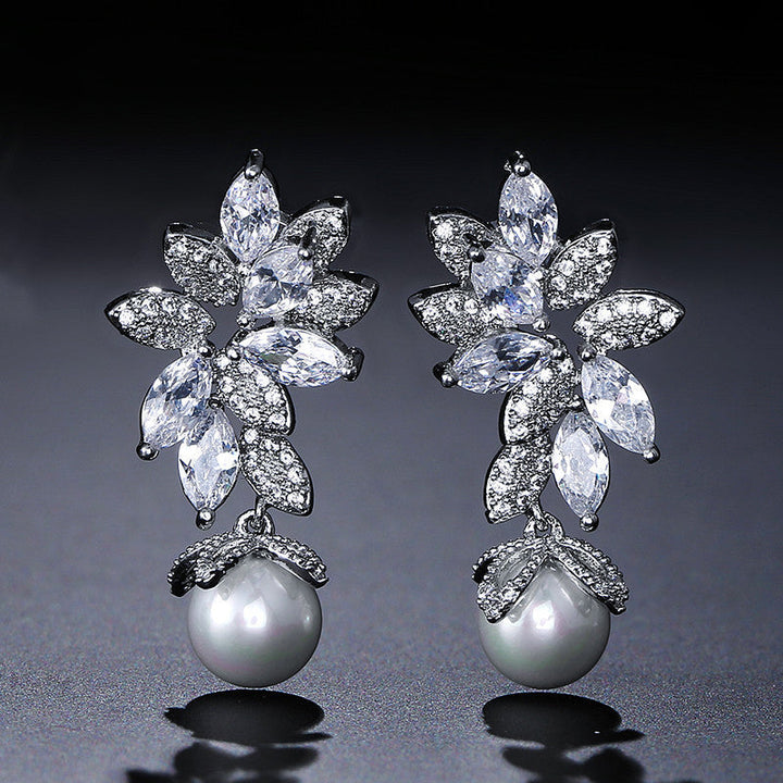 Boucles D'Oreilles Pendantes Élégantes en Perles et Strass