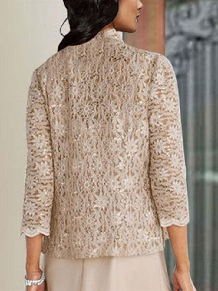 Élégante Protection Solaire à Manches 3/4 en Dentelle pour Mariage D'Automne avec Couleur Pure