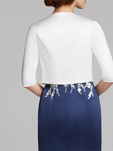 Manteaux / Vestes à Manches Mi-Longues en Satin avec Couleur Unie pour Femmes