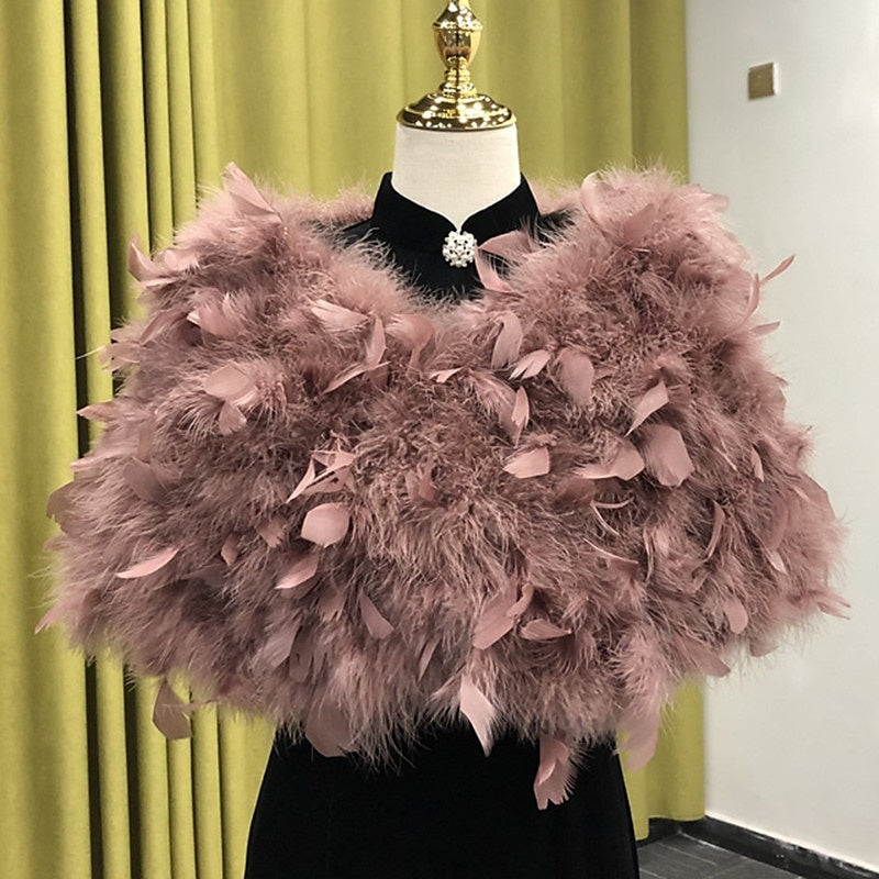 Châles/Enveloppes de Mariée Sans Manches pour Femmes avec Couleur Pure et Plumes/Fourrure