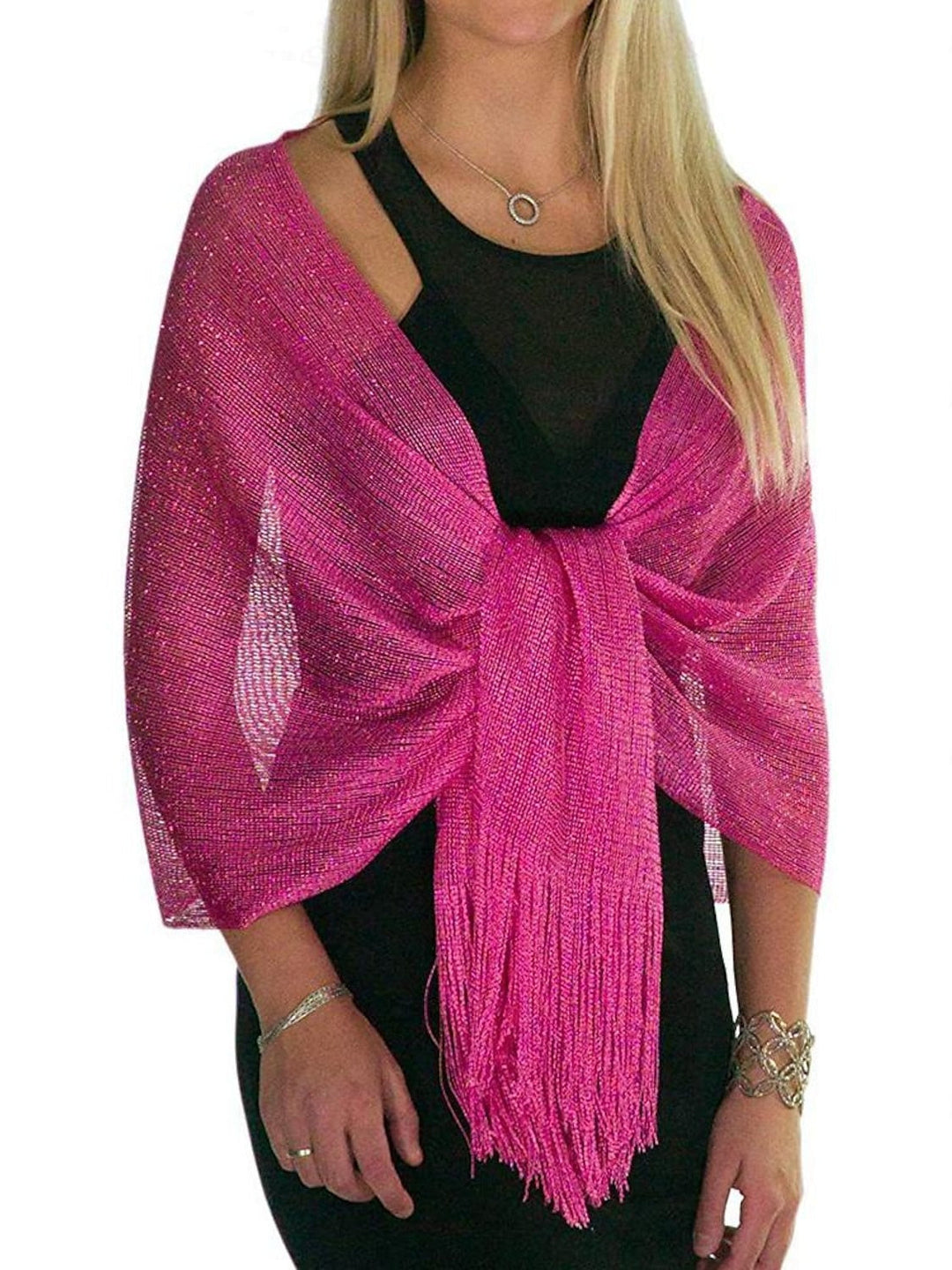 Écharpe de Mariage en Polyester Sans Manches avec Pompon pour Femme, Scintillante et Brillante