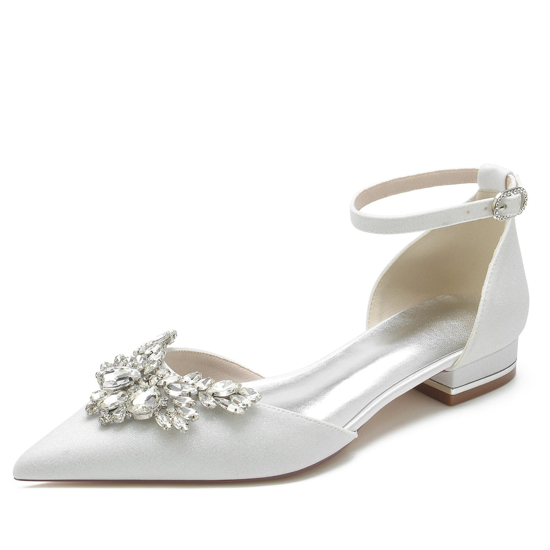Chaussures de Mariage pour Femmes, Chaussures de Mariée à Bout Pointu et à Paillettes avec Strass et Bride à la Cheville