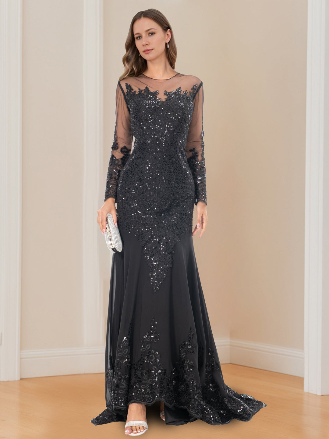 Robe de Mère de la Mariée Sirène/Trompette à Manches Longues avec Appliques