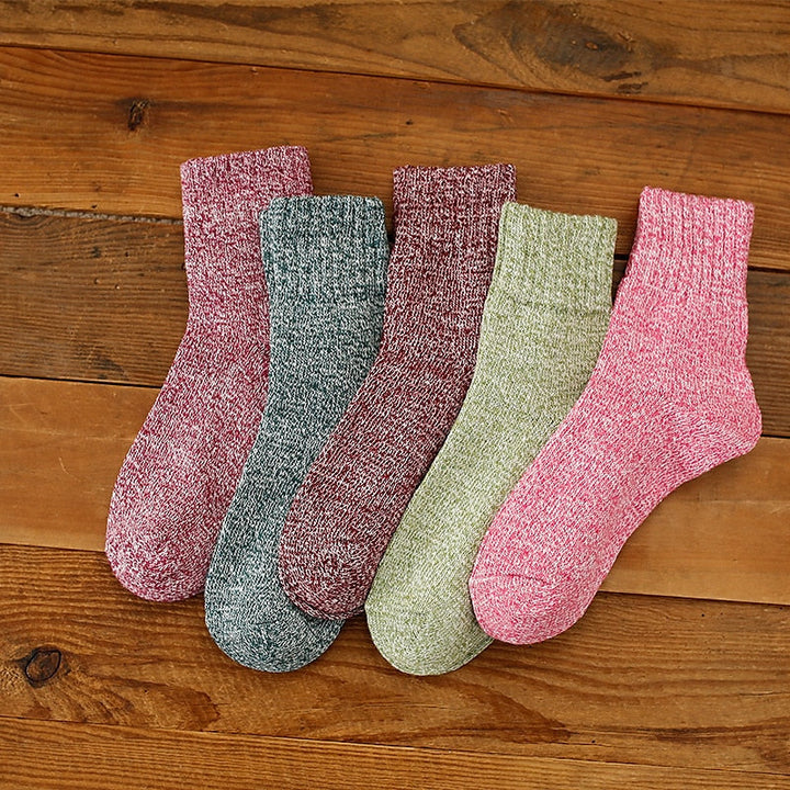 Lot de 5 Paires de Chaussettes D'Hiver Chaudes et Décontractées en Élasthanne pour Femme, Couleur Unie, en Fibres Acryliques