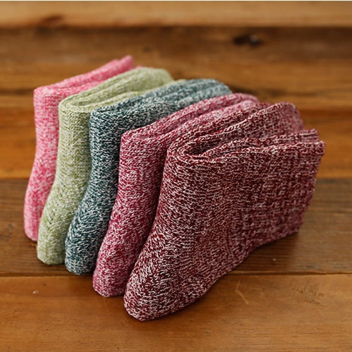 Lot de 5 Paires de Chaussettes D'Hiver Chaudes et Décontractées en Élasthanne pour Femme, Couleur Unie, en Fibres Acryliques
