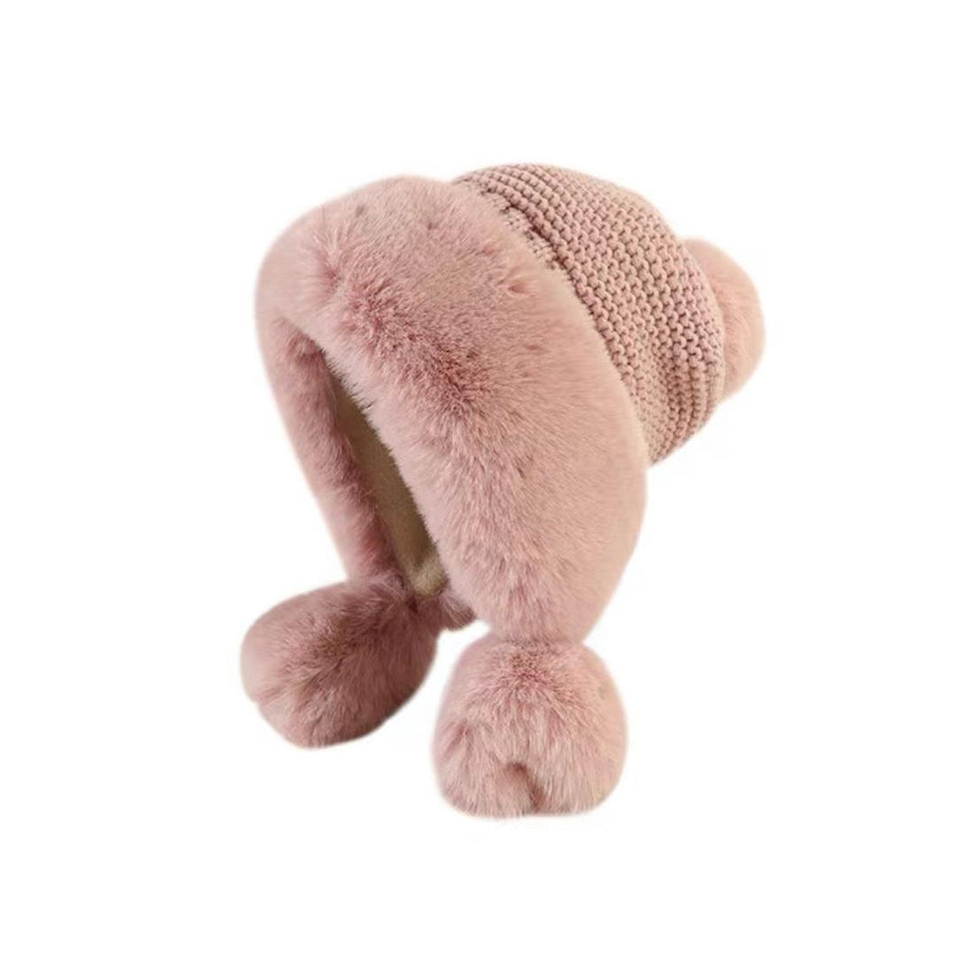 Chapeau en Laine Épais pour Femme, Nouveau Style, Boule de Fourrure, Plus Capuche Chaude en Velours, pour L'Extérieur, L'Hiver, Résistant Au Froid, à la Mode, Mignon