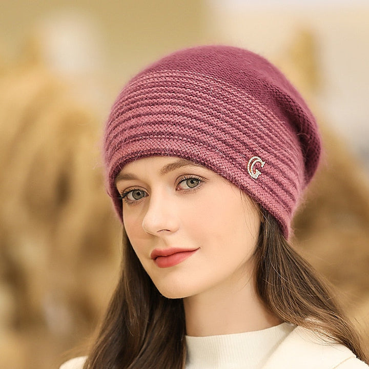 Chapeau Ample Coupe-Vent pour Femme, Confortable, pour L'Extérieur, la Maison, le Quotidien, en Tricot, à Rayures, avec lettres