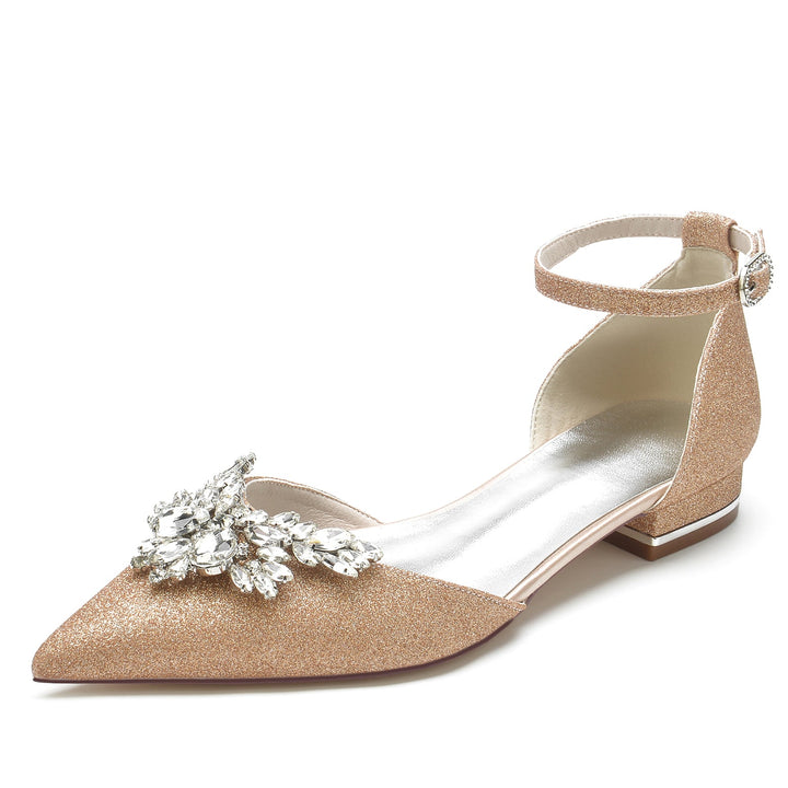 Chaussures de Mariage pour Femmes, Chaussures de Mariée à Bout Pointu et à Paillettes avec Strass et Bride à la Cheville