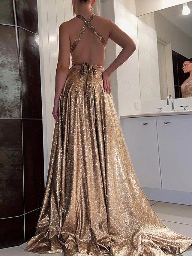 Robe de Bal Longue Au Sol, Coupe A-Line/Princesse, Dos Nu