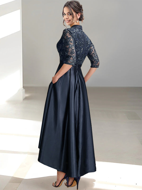 Robes de Mère de la Mariée Fourreau/Colonne à Col en V et Longueur Thé