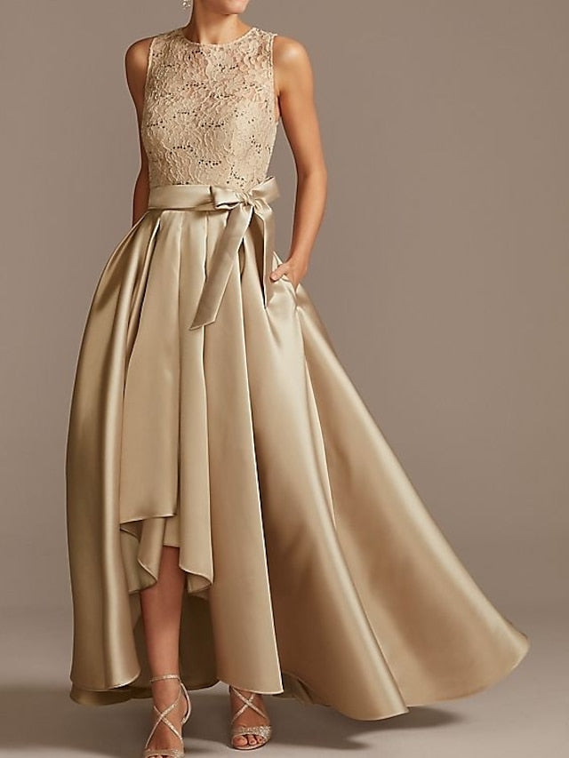 Robe de Mère de la Mariée Asymétrique Sans Manches à Col en V et à Plis