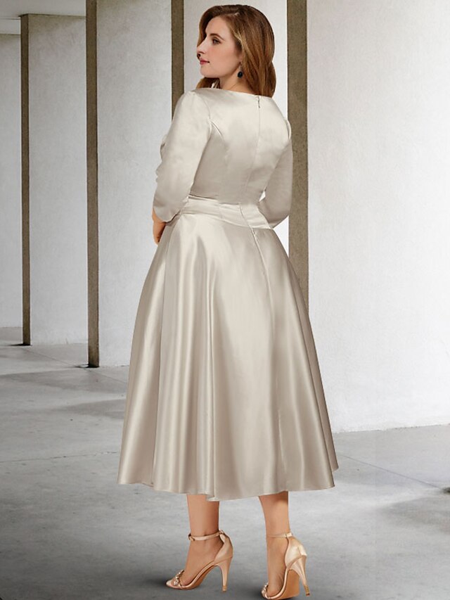 Robes de Mère de la Mariée Coupe A-Line/Princess à Col en V et Longueur Thé