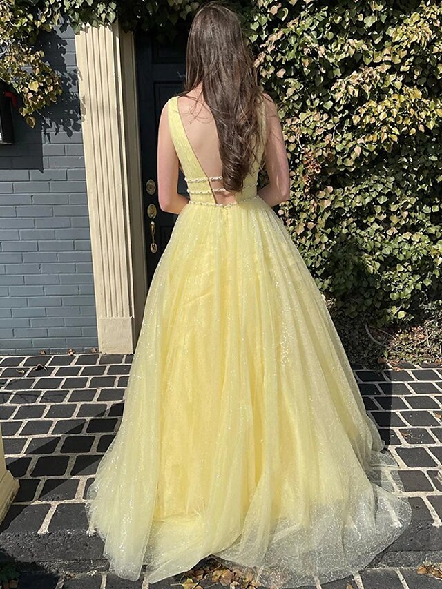 Robe de Bal Longue Au Sol à Col en V et Coupe A-Line/Princess