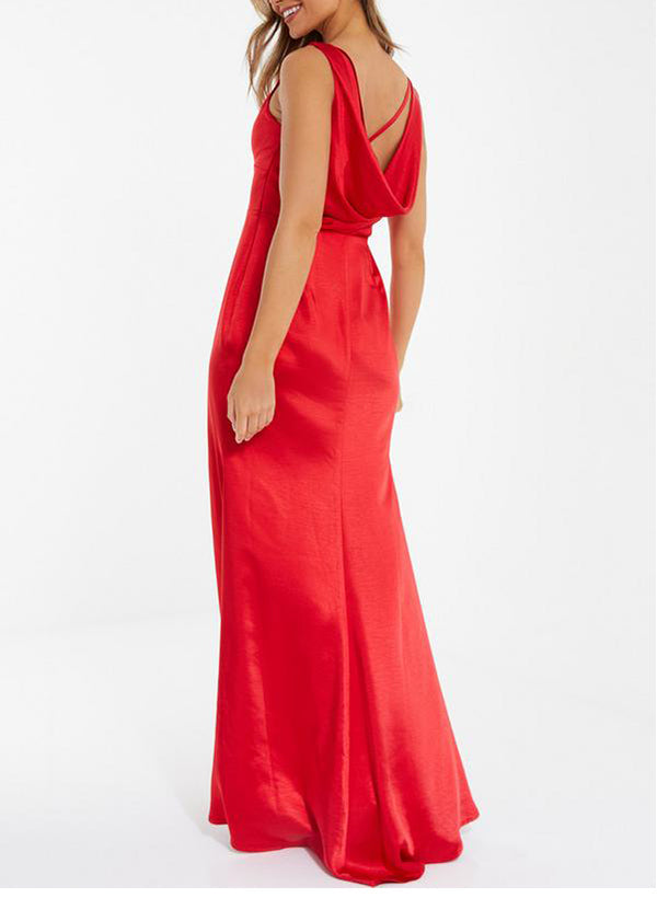 Gaine/Colonne Col en V La Longueur du Sol Long Robes de Demoiselle d'Honneur avec Côté Divisé