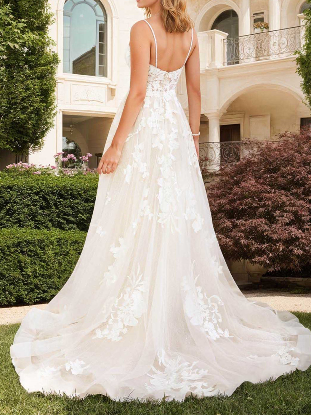 Robe de Mariée Longue Au Sol à Col en V et Coupe A-Line/Princesse