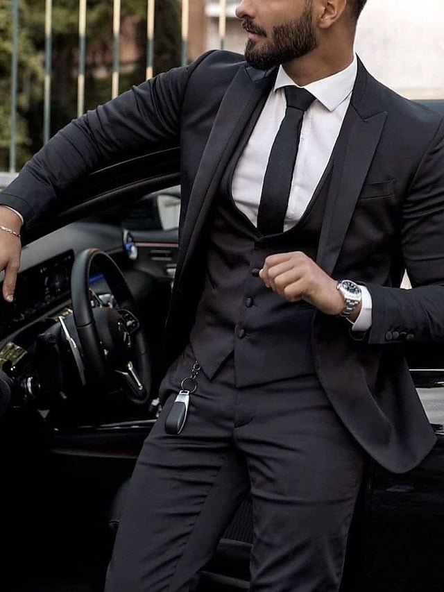 Costumes de Mariage 3 Pièces pour Hommes, Coupe Ajustée, Simple Boutonnage, Deux Boutons