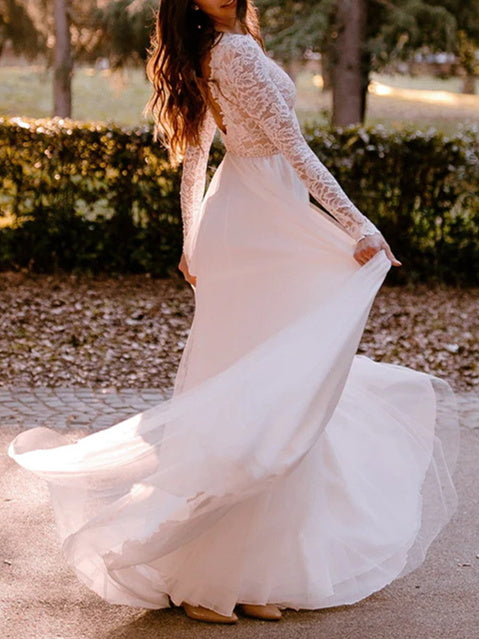 Robe de Mariée Longue Au Sol, Coupe A-Line/Princess