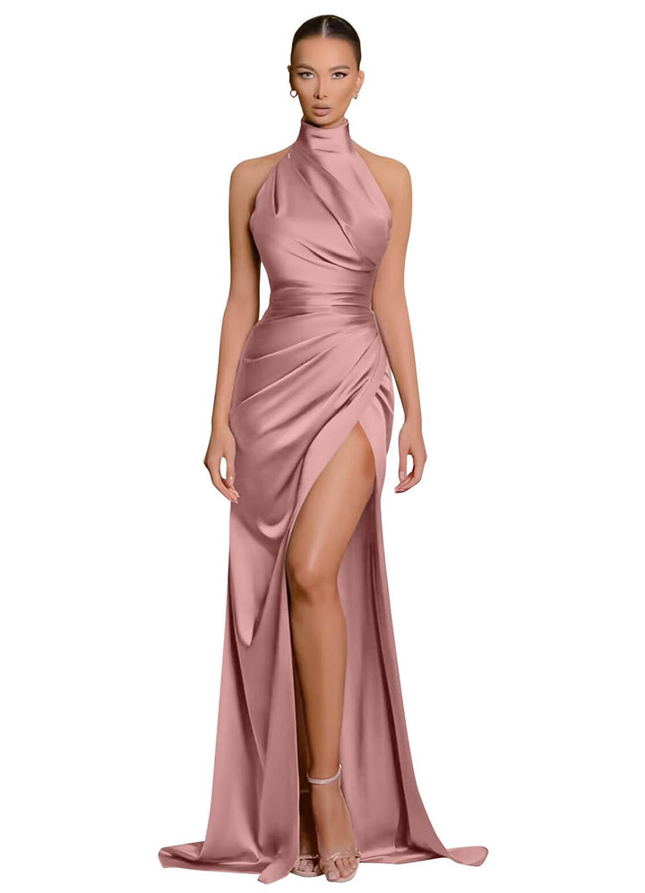 Robe de Demoiselle D'Honneur Coupe A-Line/Princesse Sans Manches à Col Licou et Longueur Au Sol