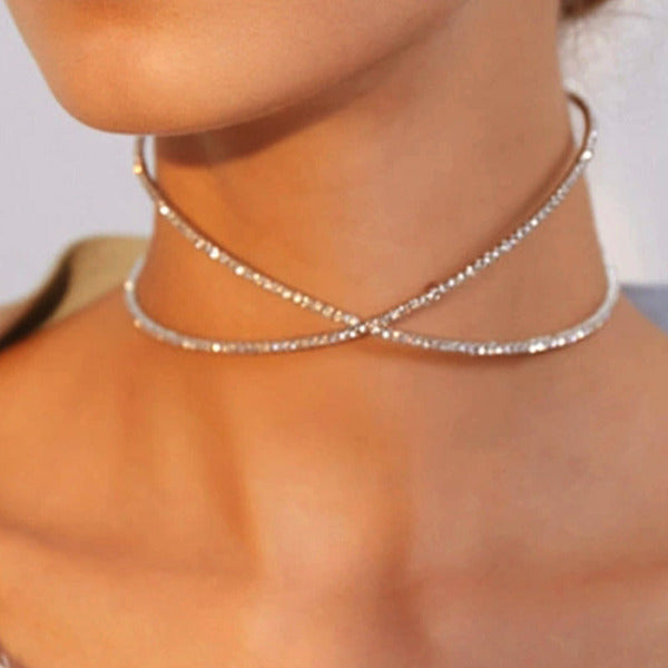 Collier Ras Du Cou Rond Chic en Strass