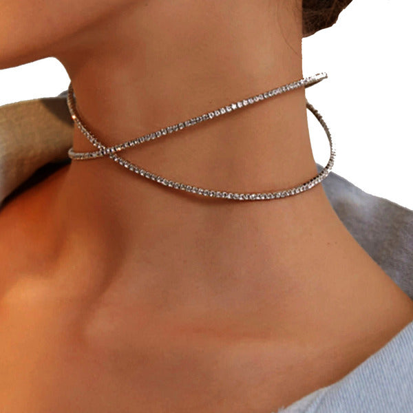 Collier Ras Du Cou Rond Chic en Strass