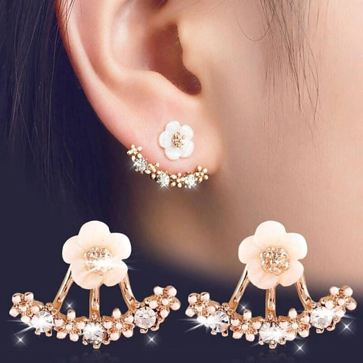 Boucles D'Oreilles à Tige Classiques en Strass et Fleurs