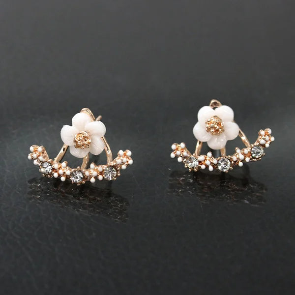 Boucles D'Oreilles à Tige Classiques en Strass et Fleurs