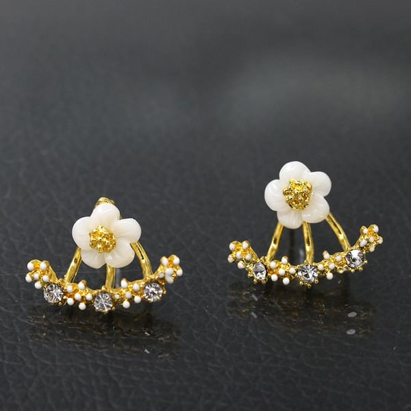Boucles D'Oreilles à Tige Classiques en Strass et Fleurs