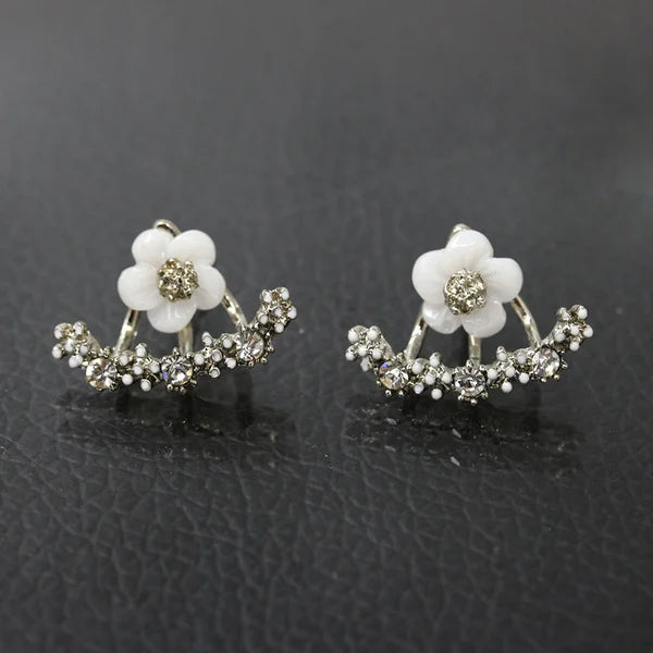 Boucles D'Oreilles à Tige Classiques en Strass et Fleurs