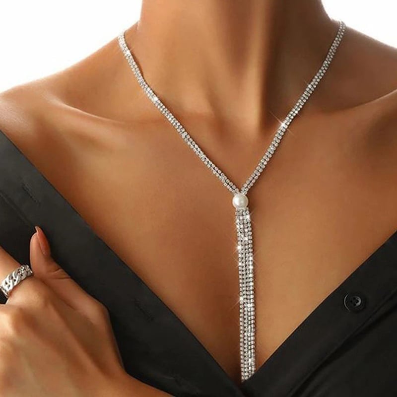 Collier Lariat Élégant avec Strass Ronds