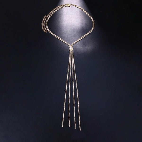 Collier Lariat Élégant avec Strass Ronds