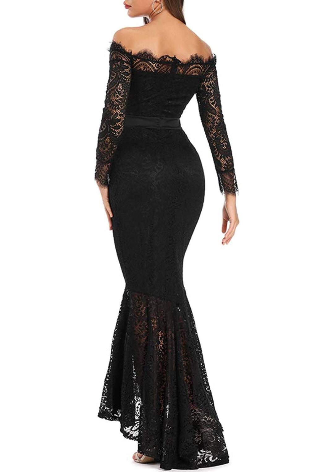 Robe de Mariée Sirène à Manches Longues et Épaules Dénudées en Dentelle Florale pour Femme