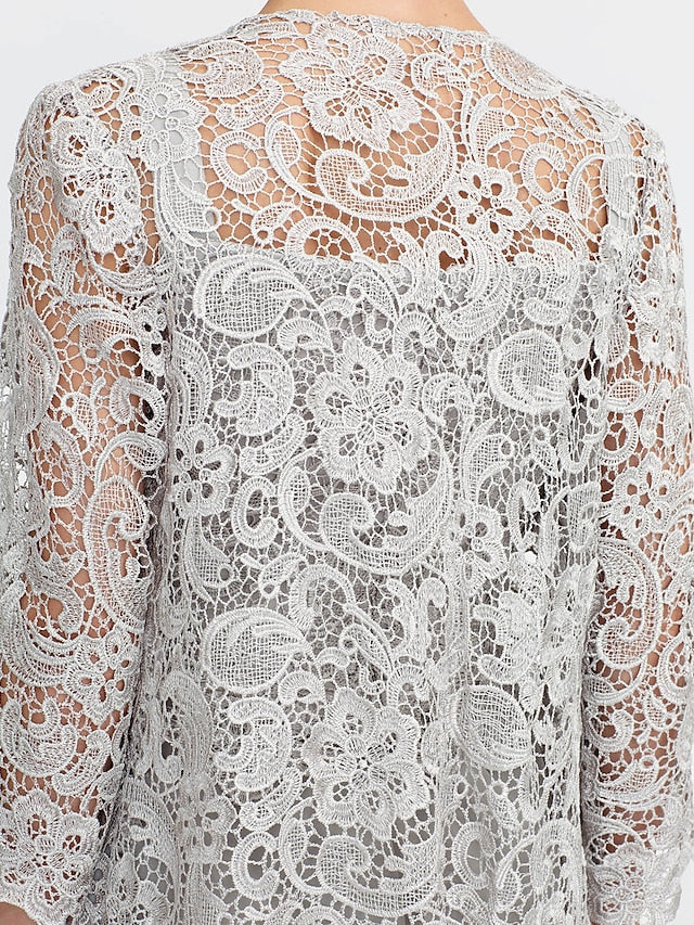 Tailleur-Pantalon en Mousseline à Col Carré et Longueur Au Sol pour Mère de la Mariée avec Veste et Fente Sur le Côté