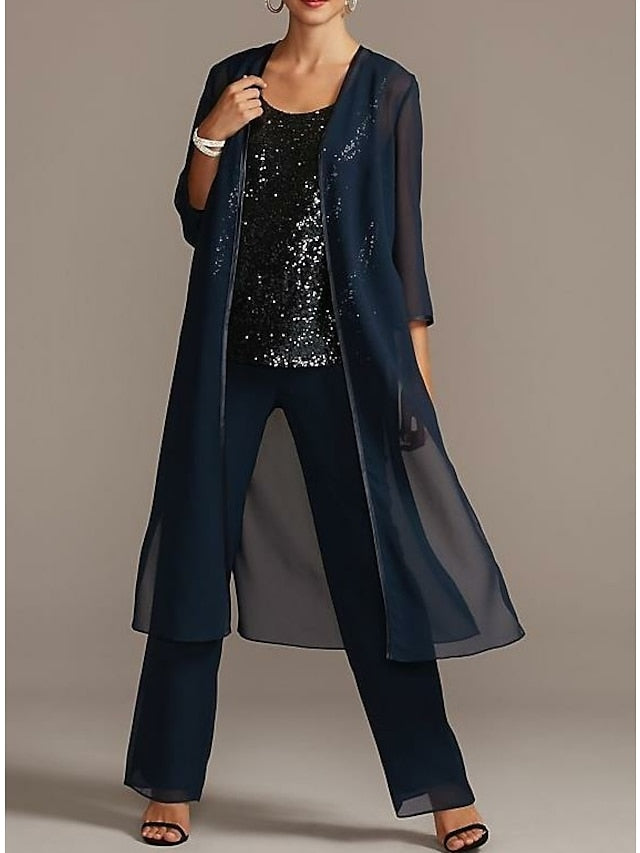 Tailleur-Pantalon en Mousseline de Soie pour Mère de la Mariée