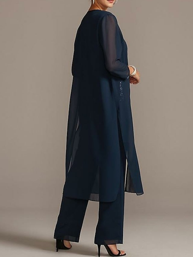 Tailleur-Pantalon en Mousseline de Soie pour Mère de la Mariée