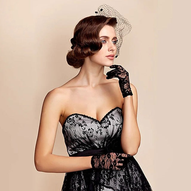 Gants Classiques/Romantiques en Dentelle/Tulle Jusqu'Au Poignet avec Couleur Pure