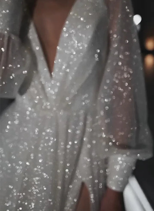 Robe de Mariée Longue Au Sol à Col en V et Coupe A-Line/Princesse