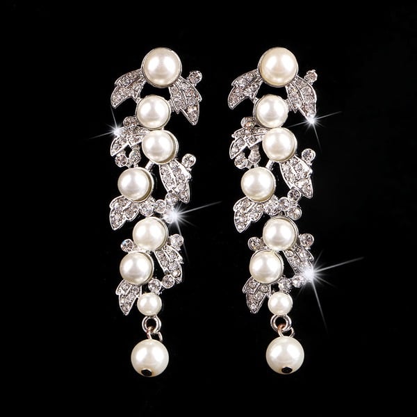 Boucles D'Oreilles Pendantes Luxueuses en Zircone Cubique et Perles