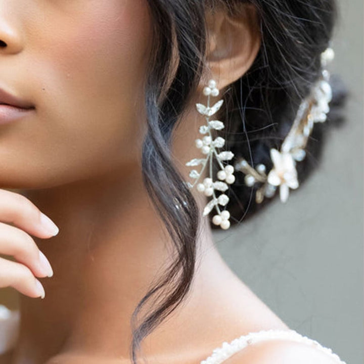 Boucles D'Oreilles Pendantes Luxueuses en Perles et Strass Marquise