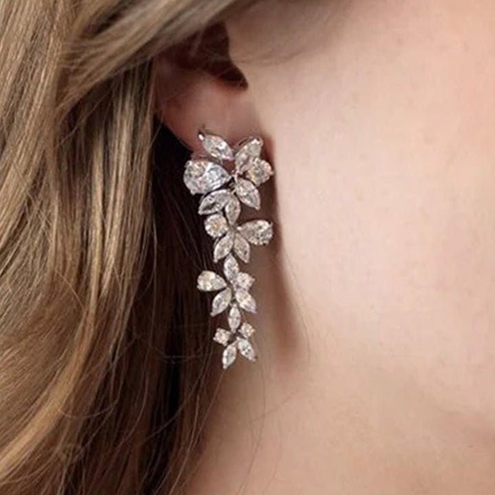 Boucles D'Oreilles Pendantes Luxueuses en Strass Marquise