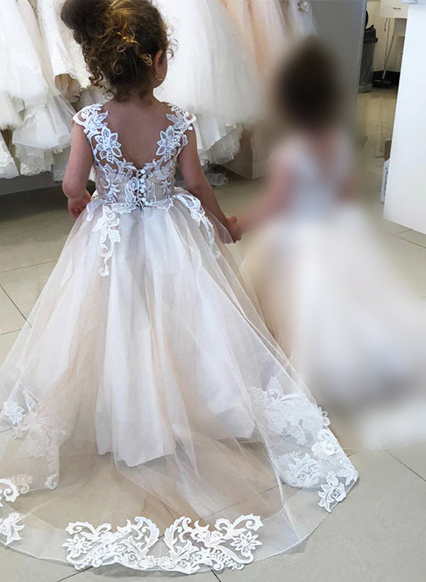 Robes de Fille en Tulle Coupe A-Line/Princess avec Appliques