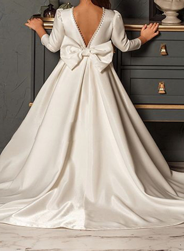 Robes de Fille Coupe A/Princesse avec Nœud Papillon et Perles