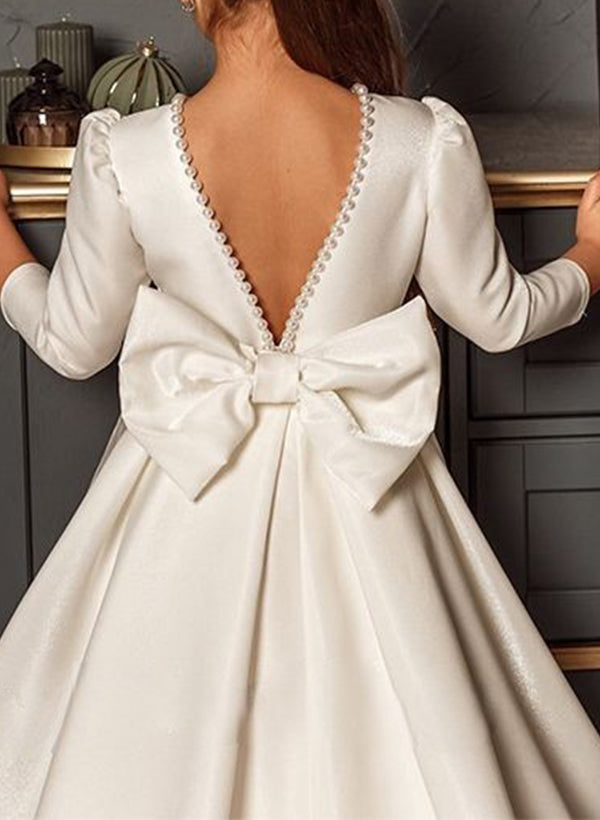 Robes de Fille Coupe A/Princesse avec Nœud Papillon et Perles