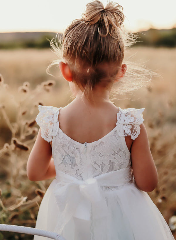 Robes de Fille Coupe A/Princesse avec Ceinture et Appliques